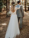 Lace Tulle Scoop Neck Sweep Train A-line Wedding Dresses #PWD00023830