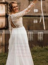 Lace Chiffon Scoop Neck Sweep Train A-line Wedding Dresses #PWD00023831