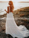 Lace V-neck Sweep Train A-line Wedding Dresses #PWD00023832