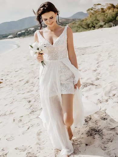 Tulle V-neck Floor-length A-line Split Front Wedding Dresses #PWD00023837