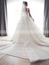 Tulle V-neck Chapel Train Ball Gown Pearl Detailing Wedding Dresses #PWD00023841