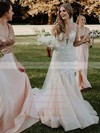Tulle Scoop Neck Court Train Trumpet/Mermaid Pearl Detailing Wedding Dresses #PWD00023844