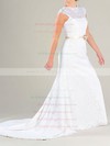 Scalloped Neck White Lace with Sashes/Ribbons Vintage Sheath/Column Wedding Dresses #PWD00020479
