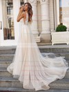 Tulle V-neck Court Train A-line Appliques Lace Wedding Dresses #PWD00023850