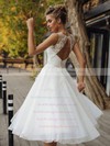 Tulle Scoop Neck Tea-length A-line Appliques Lace Wedding Dresses #PWD00023851