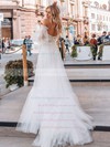 Tulle Off-the-shoulder Sweep Train A-line Beading Wedding Dresses #PWD00023852