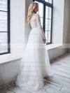 Tulle Scoop Neck Sweep Train A-line Beading Wedding Dresses #PWD00023854
