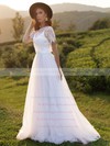 Tulle Scoop Neck Sweep Train A-line Lace Wedding Dresses #PWD00023855