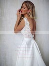 Satin V-neck Sweep Train A-line Appliques Lace Wedding Dresses #PWD00023856