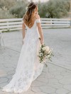 Lace V-neck Sweep Train A-line Wedding Dresses #PWD00023861