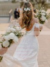 Lace V-neck Sweep Train A-line Wedding Dresses #PWD00023861