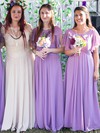 Chiffon Scoop Neck Floor-length A-line Cascading Ruffles Bridesmaid Dresses #PWD01013778