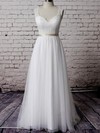 V-neck White Tulle Lace Sashes/Ribbons Court Train Elegant Wedding Dress #PWD00020483
