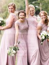 Lace Silk-like Satin Scoop Neck Floor-length A-line Split Front Bridesmaid Dresses #PWD01013789