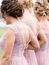 Lace Silk-like Satin Scoop Neck Floor-length A-line Split Front Bridesmaid Dresses #PWD01013789