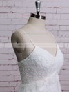 Empire V-neck White Tulle Appliques Lace Spaghetti Straps Wedding Dresses #PWD00020485