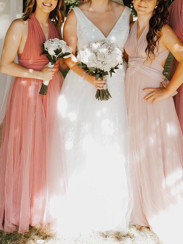 Tulle Halter Floor-length A-line Ruffles Bridesmaid Dresses #PWD01013826
