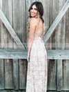 Lace V-neck Floor-length A-line Split Front Bridesmaid Dresses #PWD01013832