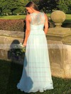 Chiffon Scoop Neck Sweep Train A-line Appliques Lace Bridesmaid Dresses #PWD01013857