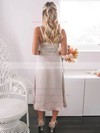 Silk-like Satin V-neck Tea-length A-line Sashes / Ribbons Bridesmaid Dresses #PWD01013882
