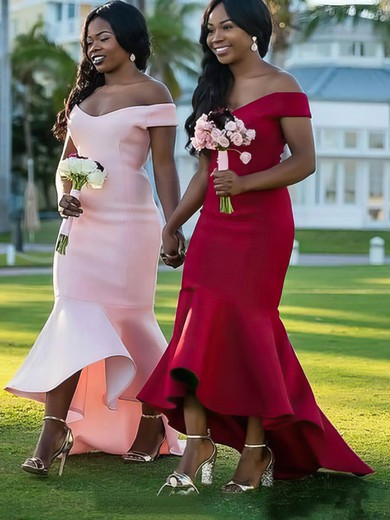 Stretch Crepe Off-the-shoulder Asymmetrical Trumpet/Mermaid Bridesmaid Dresses #PWD01013909
