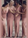 Silk-like Satin Cowl Neck Floor-length Sheath/Column Split Front Bridesmaid Dresses #PWD01013931