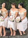 Silk-like Satin Off-the-shoulder Tea-length A-line Appliques Lace Bridesmaid Dresses #PWD01014118