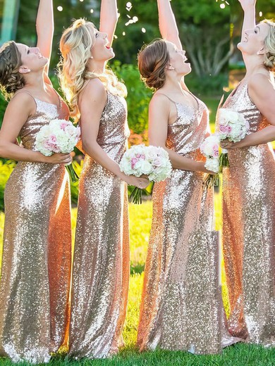 Glitter V-neck Sweep Train Trumpet/Mermaid Bridesmaid Dresses #PWD01014143