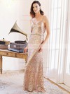 Glitter V-neck Sweep Train Trumpet/Mermaid Bridesmaid Dresses #PWD01014143