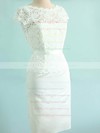 Promotion Scoop Neck White Silk-like Satin Trumpet/Mermaid Lace Short Sleeve Wedding Dresses #PWD00020502