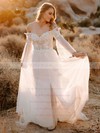 Tulle Off-the-shoulder Court Train A-line Appliques Lace Wedding Dresses #PWD00023877