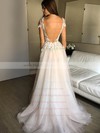 Tulle V-neck Sweep Train A-line Appliques Lace Wedding Dresses #PWD00023912
