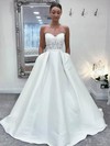 Satin Strapless Court Train Ball Gown Appliques Lace Wedding Dresses #PWD00023913