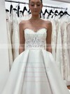 Satin Strapless Court Train Ball Gown Appliques Lace Wedding Dresses #PWD00023913