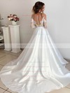 Satin Tulle Scoop Neck Court Train A-line Appliques Lace Wedding Dresses #PWD00023917