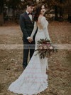 Lace Scalloped Neck Sweep Train Sheath/Column Beading Wedding Dresses #PWD00023922
