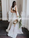 Satin Scoop Neck Court Train Ball Gown Split Front Wedding Dresses #PWD00023930