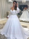 Tulle Off-the-shoulder Court Train Ball Gown Appliques Lace Wedding Dresses #PWD00023939