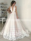 Tulle Square Neckline Court Train Ball Gown Appliques Lace Wedding Dresses #PWD00023940