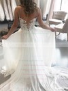 Chiffon V-neck Court Train A-line Appliques Lace Wedding Dresses #PWD00023948