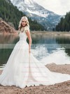 Tulle Scalloped Neck Court Train Ball Gown Beading Wedding Dresses #PWD00023949