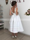 Satin V-neck Tea-length Ball Gown Wedding Dresses #PWD00023954