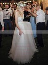 Tulle V-neck Floor-length A-line Appliques Lace Wedding Dresses #PWD00023957