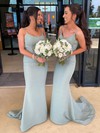Silk-like Satin Square Neckline Sweep Train Trumpet/Mermaid Appliques Lace Bridesmaid Dresses #PWD01013937