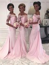 Chiffon Off-the-shoulder Sweep Train Trumpet/Mermaid Appliques Lace Bridesmaid Dresses #PWD01013956