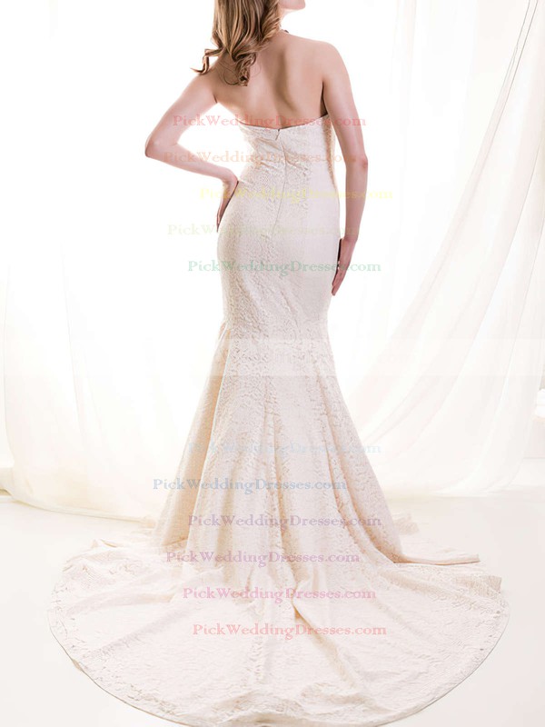Classic Sweetheart Ivory Lace Draped Trumpet/Mermaid Wedding Dresses #PWD00020513