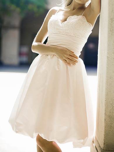 Sweetheart White Satin Lace Straps Summer Knee-length Wedding Dress #PWD00020514