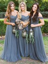 Tulle Off-the-shoulder Sweep Train A-line Bow Bridesmaid Dresses #PWD01013991