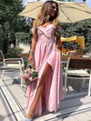 Silk-like Satin Off-the-shoulder Floor-length A-line Split Front Bridesmaid Dresses #PWD01014009