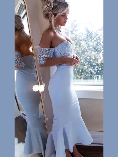 Satin Off-the-shoulder Ankle-length Trumpet/Mermaid Appliques Lace Bridesmaid Dresses #PWD01014010